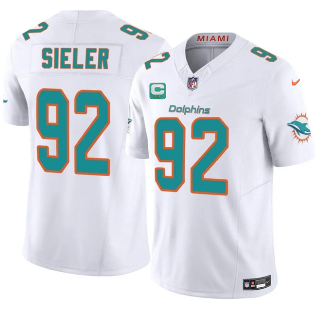 Men's White Miami Dolphins #92 Zach Sieler 2025 F.U.S.E. With 2-Star C Patch Vapor Limited Stitched Football Jersey